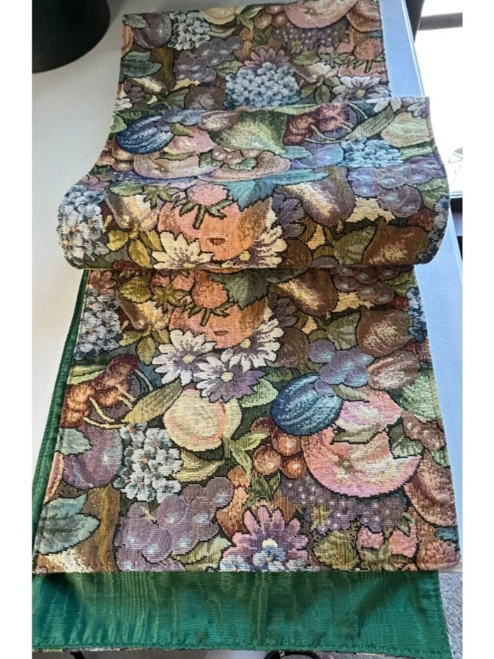 Woven Tapestry Table Runner Vintage Floral & Fruit 12